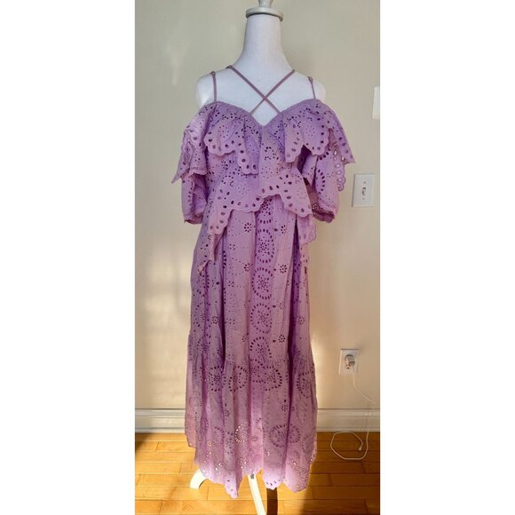 NWT Fate Lavende Eyelet Lace Ruffle  Dress Adjustable Straps Medium 100% Cotton - Picture 2 of 10